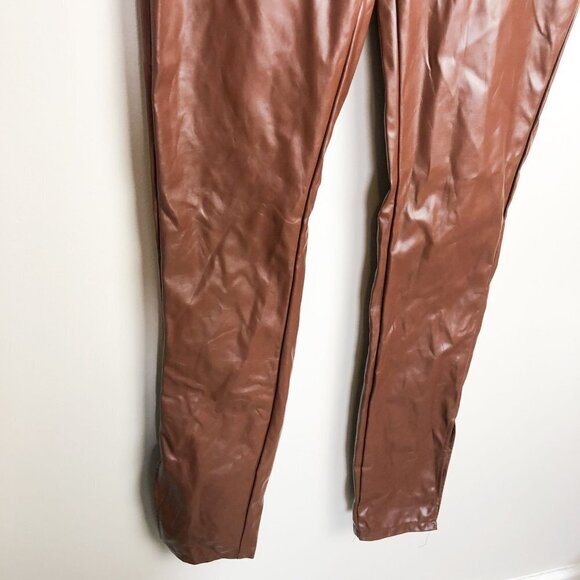 S Betro High Rise Brown Faux Leather Split Hem Leggings Small - Picture 4 of 10